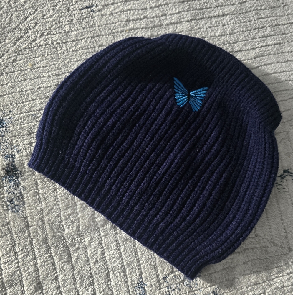 Navy Blue Crop Top with Butterfly Accent